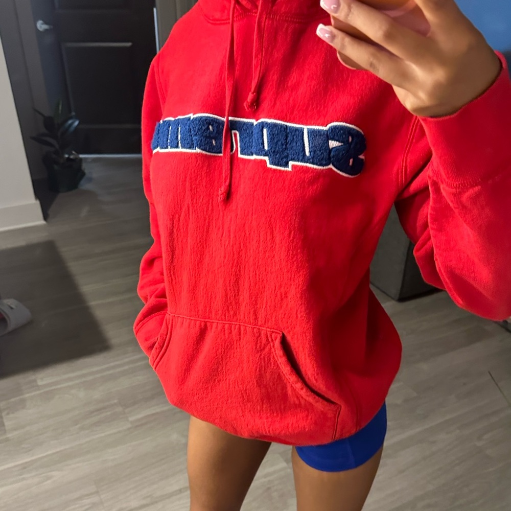 Supreme Chenille Logo Hoodie Red / Blue Size Small